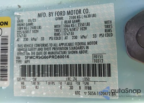 2023 Ford Bronco Sport Heritage z USA, uszkodzony, nr VIN 3FMCR9G66PRD80016